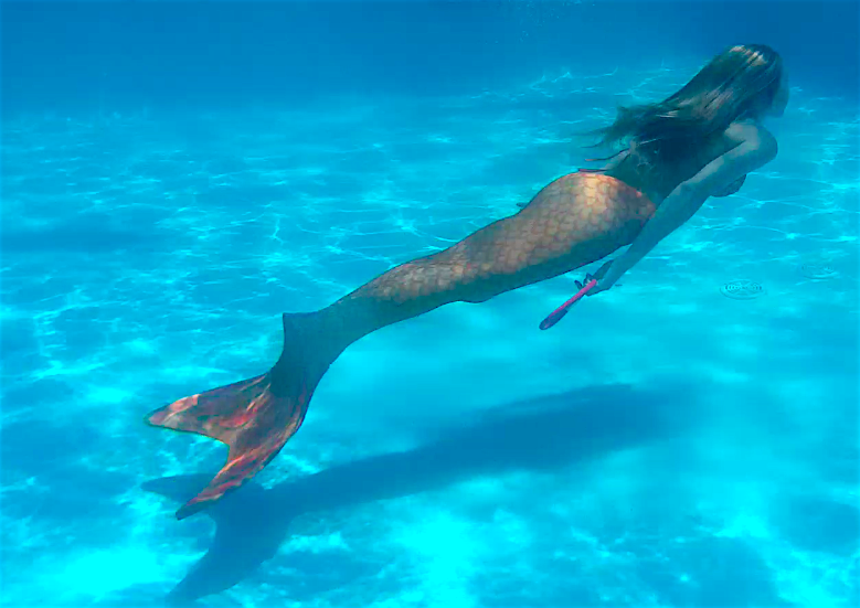 cola sirena sunset nadando. mermaid tail swimming. 